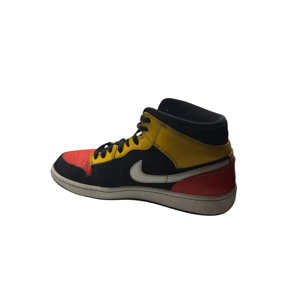 Nike Air Jordan 1 Mid Black Yellow Red Sneakers Men's Size 9.5 852542-087